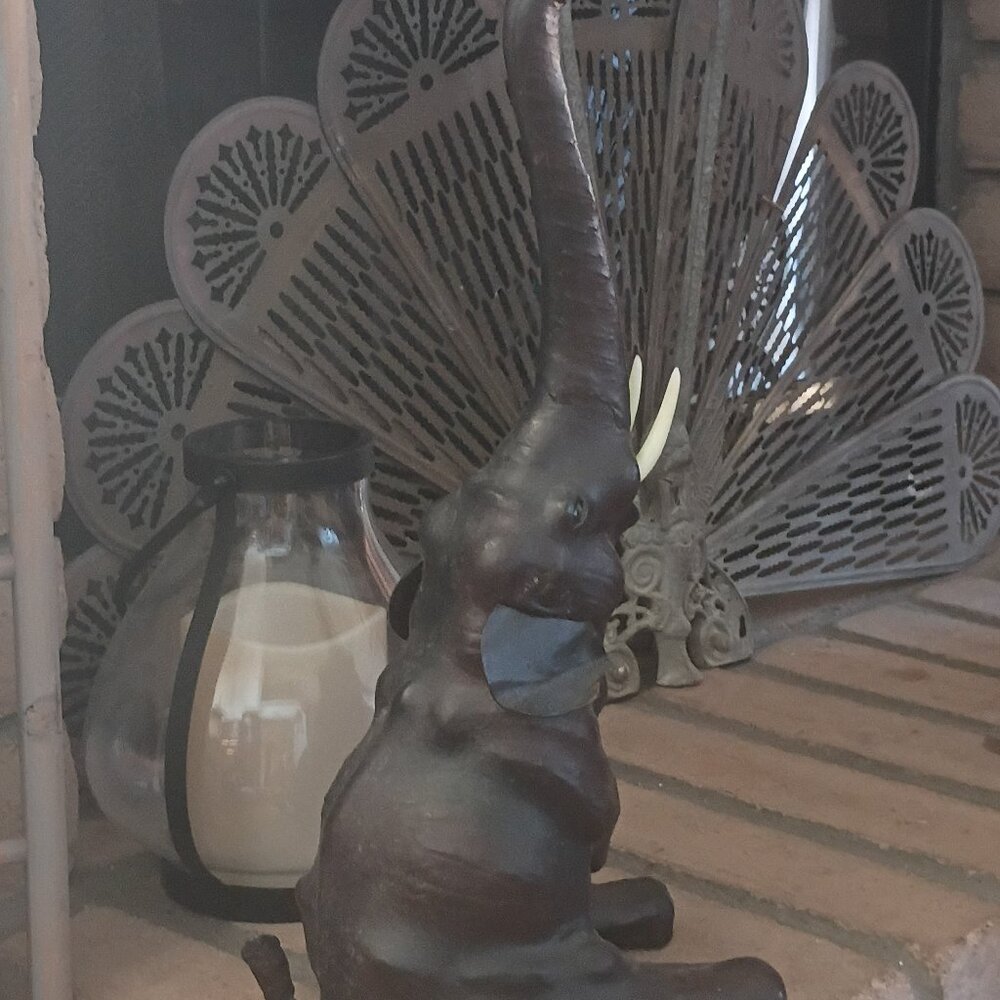 Genuine Leather Vintage Elephant Statue 20"